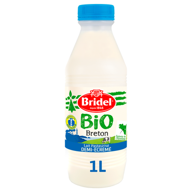 Lait demi-écrémé pasteurisé bio BRIDEL, 1l