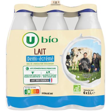 Lait UHT 1/2 écrémé  Bouteille 6x1L