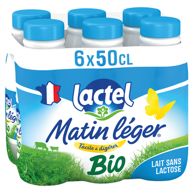 Lait Bio sans lactose MATIN LEGER LACTEL - Bouteille 6x50cl