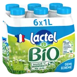 Lait Bio demi-écrémé UHT  - LACTEL - Bouteille 6x1l