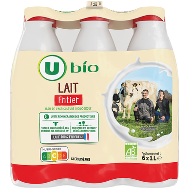 Lait UHT biologique entier Bouteille 6x1L