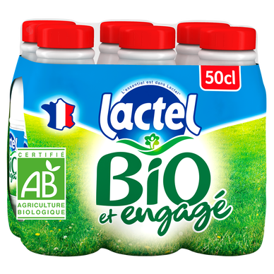 Lait Bio entier UHT LACTEL - Bouteille 6x50cl