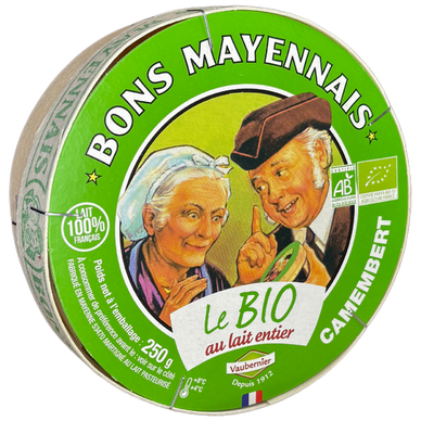 Camembert bio lait pasteurisé BONS MAYENNAIS, 28%mg, 250g