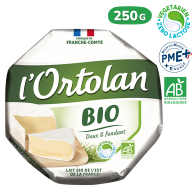 Fromage bio au lait pasteurisé 28% de matière grasse L'ORTOLAN FROMAGERIE MILLERET, 250g