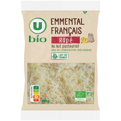 Fromage au lait pasteurisé Emmental français rapé , 31%MG  - 200g