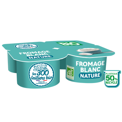 Fromage blanc bio nature LES 300 LAITIERS BIO  - 4 pots de 100g