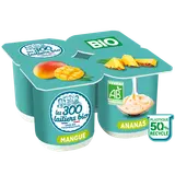 Yaourt brassé au lait entier sucré 2 mangues 2 ananas LES 300 LAITIERBIO 4 pots x125g soit 500g