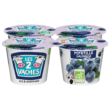 Yaourt aux fruits bio myrtille LES 2 VACHES - 4x115g