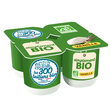 Yaourt simplement bio, sucré, à la vanille 1%mg LES 300 LAITIERS BIO4x110g