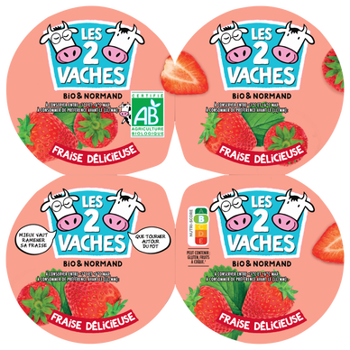 Yaourt brassé à la fraise bio LES 2 VACHES 4X115g