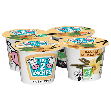 Yaourt vanille bio brassé LES 2 VACHES - 4x115g