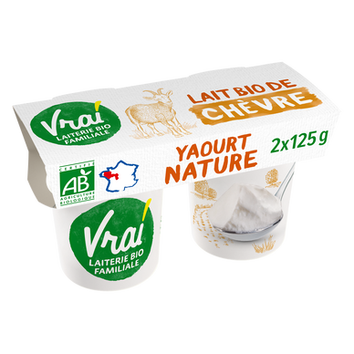 Yaourt nature au lait de chèvre bio VRAI, pack de 125g
