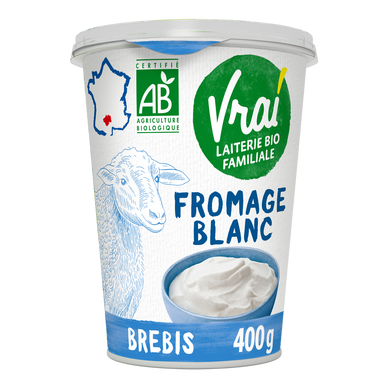 Fromage blanc de brebis au lait pasteurisé BIO VRAI, pot de 400g