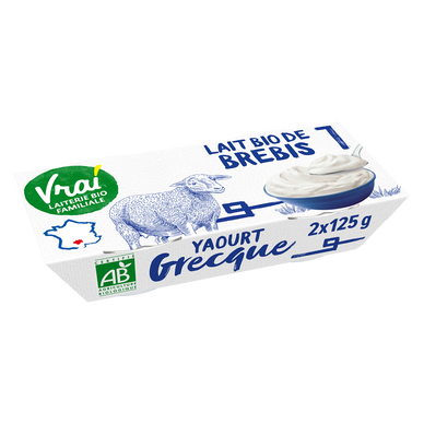 Yaourt à la grecque bio au lait de brebis VRAI, 2x125g
