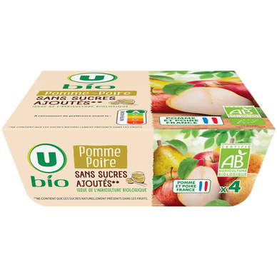 Purée de pomme poire sans sucres ajoutés  4x100g