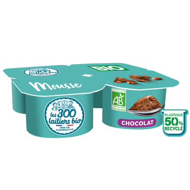 Mousse bio au chocolat LES 300 LAITIERS BIO - 4 pots de 75g