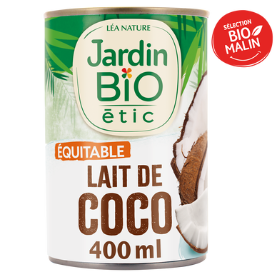 Lait de coco bio JARDIN BIO, boîte de 400ml