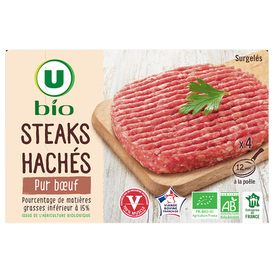 Steak haché Origine France  15%MG, 4 pièces - 400g