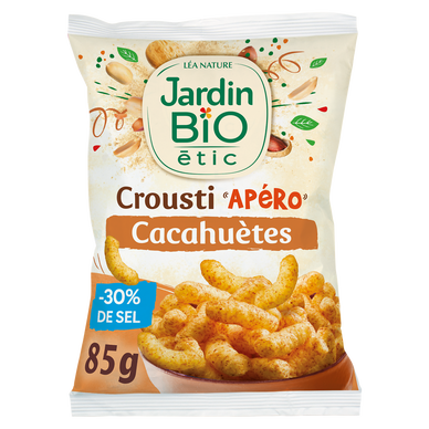Biscuit apéritif Crousti apéro cacahuètes -30% de sel bio JARDIN BIO ETIC, sachet 85g