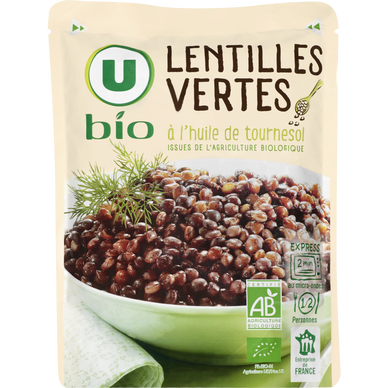 Lentilles vertes à l'huile de tournesol  sachet micro-ondable de250g
