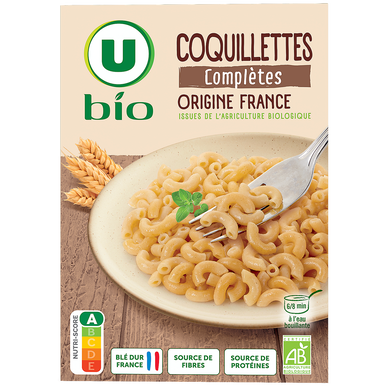 Pâtes Coquillettes complètes origine France U BIO, 500g