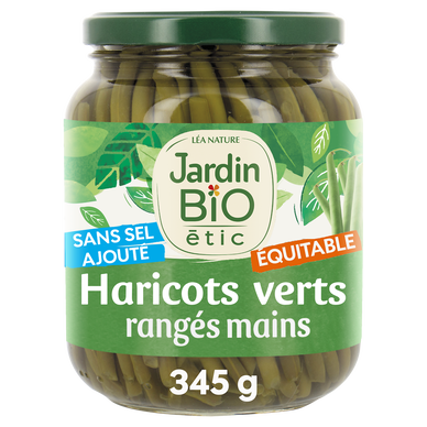 Haricots verts extra fin rangés main JARDIN BIO - Bocal 345g