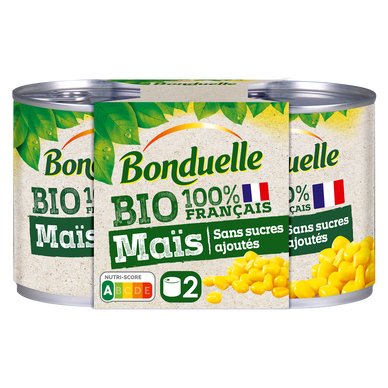 Maïs sans sucres ajoutés bio BONDUELLE - 2 boîtes de 140g