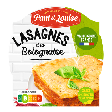 Plat cuisiné Lasagnes à la bolognaise bio PAUL & LOUISE, barquette de285g
