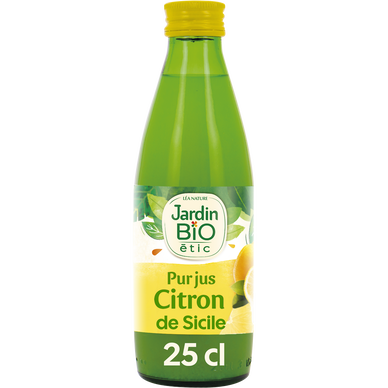 Pur jus de citron bio JARDIN BIO, bouteille de 25cl