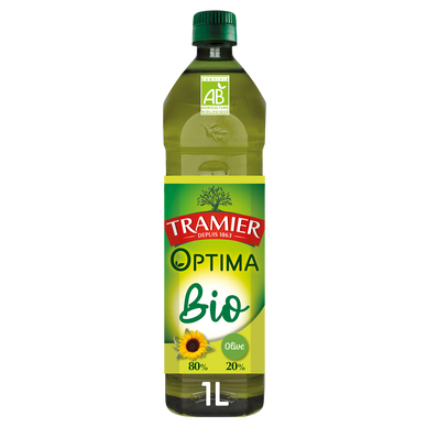 Huiles Combinées Optima olive + tournesol BIO TRAMIER, bouteille 1L