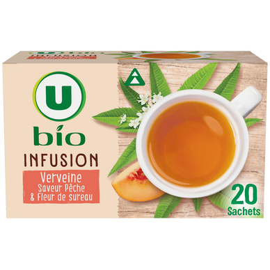Infusion boost verveine pêche sureau U BIO - boîte de 20 sachets 30g