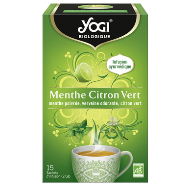Infusion menthe citron vert bio YOGI, x15 sachets, 30g