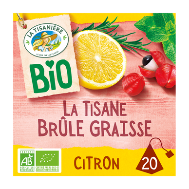 Infusion Tisane Bio brûle graisse citron LA TISANIERE, 20 Sachets