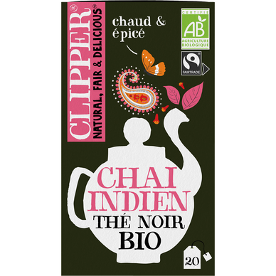 Thé noir chai indien bio CLIPPER étui x20 sachets 50g