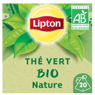 Thé vert bio nature LIPTON, x20 sachets Pyramide, 28g