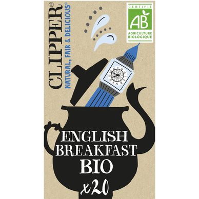 Thé noir english breakfast bio CLIPPER, étui x20 sachets, 44g