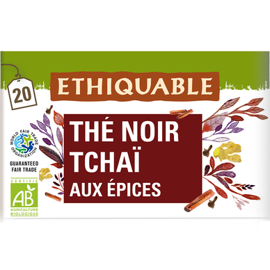 ETHIQUABLE - Thé noir Tchaï Darjeeling aux épices BIO - la boîte de 20sachets - 36g