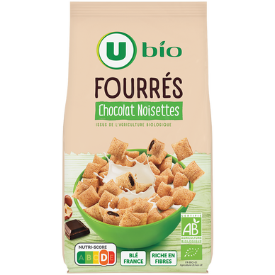 Céréales fourrées chocolat noisettes bio, sachet 375g