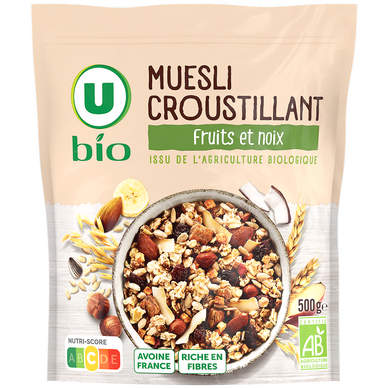 Muesli croustillant fruits et noix U BIO 500g