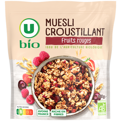 Müesli croustillant fruits rouges U BIO,  sachet 500g