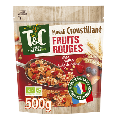 Muesli croustillant bio aux fruits rouges TERRE & CEREALES, 500g