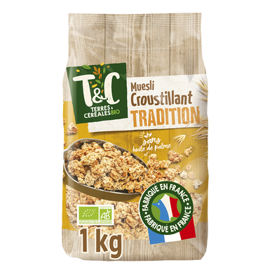 Muësli bio croustillant tradition TERRE&CEREALES, sachet 1kg