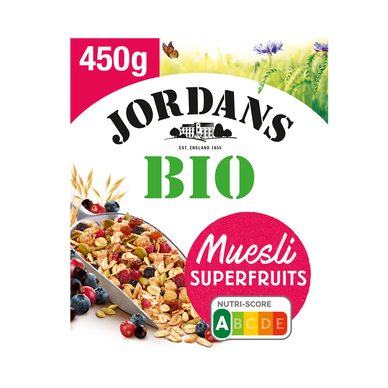 Céréales bio muesli superfruits complètes JORDANS, boîte de 450g