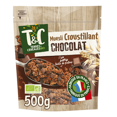 Muesli croustillant bio au chocolat TERRE & CEREALES, 500g