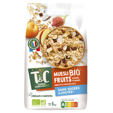 Muësli bio aux fruits bio TERRE&CEREALES, sachet 1kg