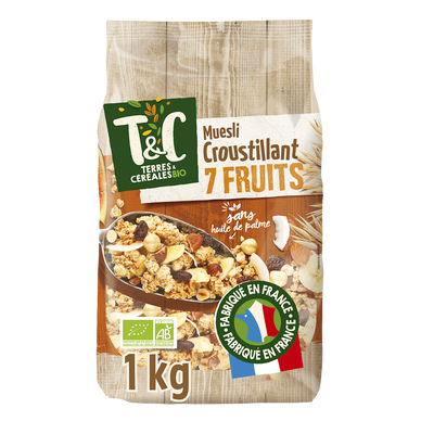 Céréales müesli croustillant 7fruits Bio, Terres & Céréales, 1kg