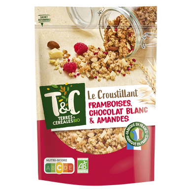Le croustillant framboises amandes chocolat blanc bio TERRE ET CEREALES, 375g