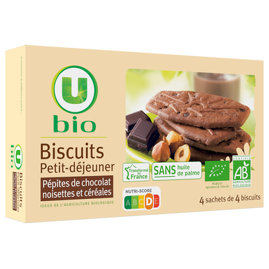 Biscuits petit déjeuner pépites chocolat et noisettes bio paquet de200g