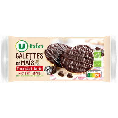 Galette de mais nappée de chocolat noir  boîte de 100g