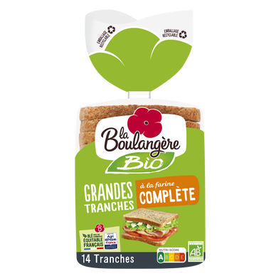 Pain de mie grandes tranches complet bio LA BOULANGERE - 12 tranches -500g